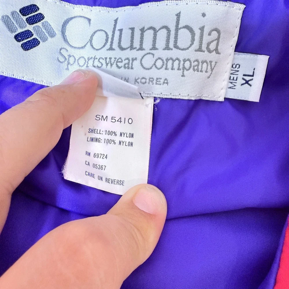 Vintage Columbia Sportswear Mens XL Red Radial Sleeve Nylon Windbreaker *Stains